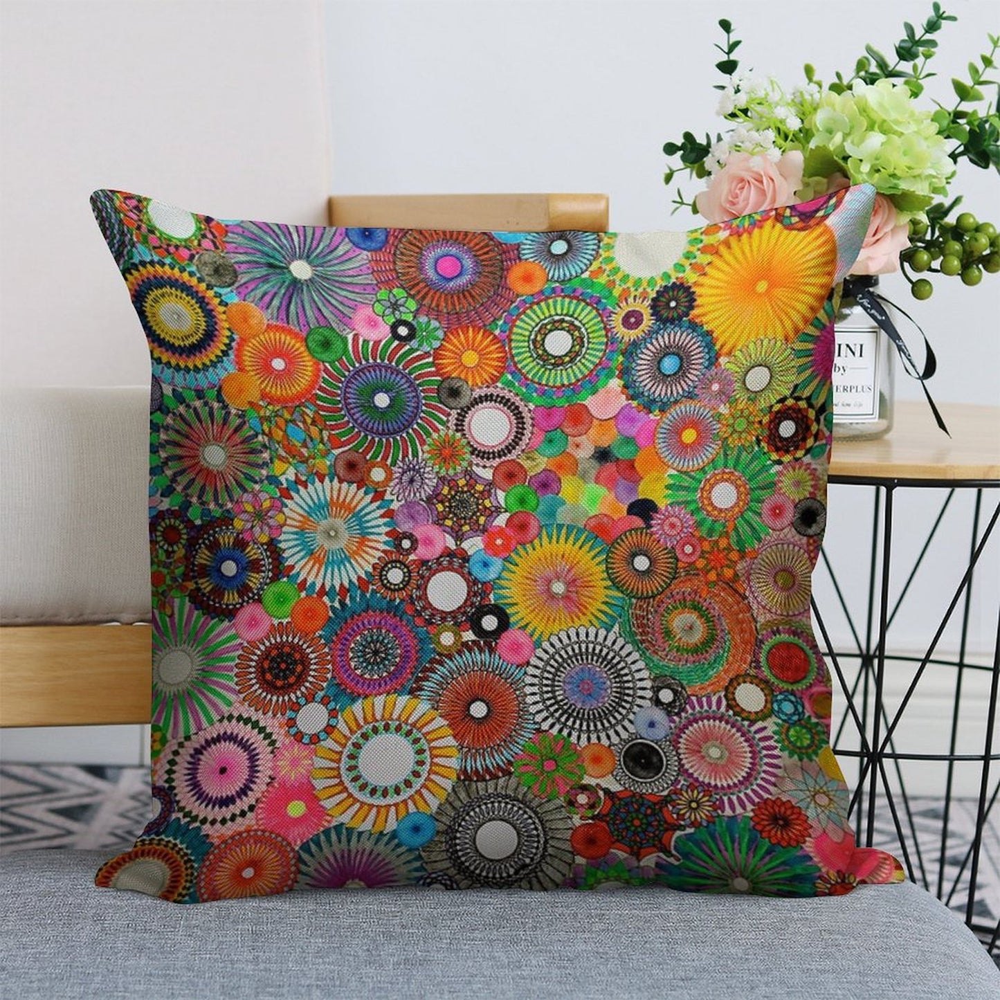 Childhood Dreams, A Colourful Spirograph Drawing! Linen Throw Pillow Cover