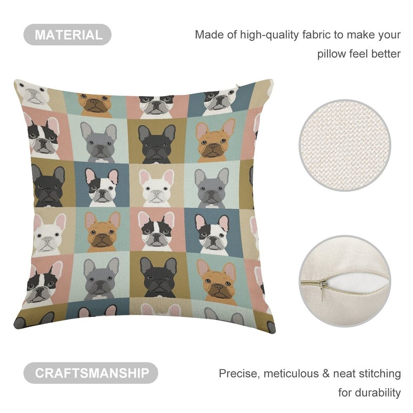 French Bulldog Portraits Pattern Dog Person Gift Love Animal Pet Puppy Frenchie Bulldog Valentines Linen Throw Pillow Cover