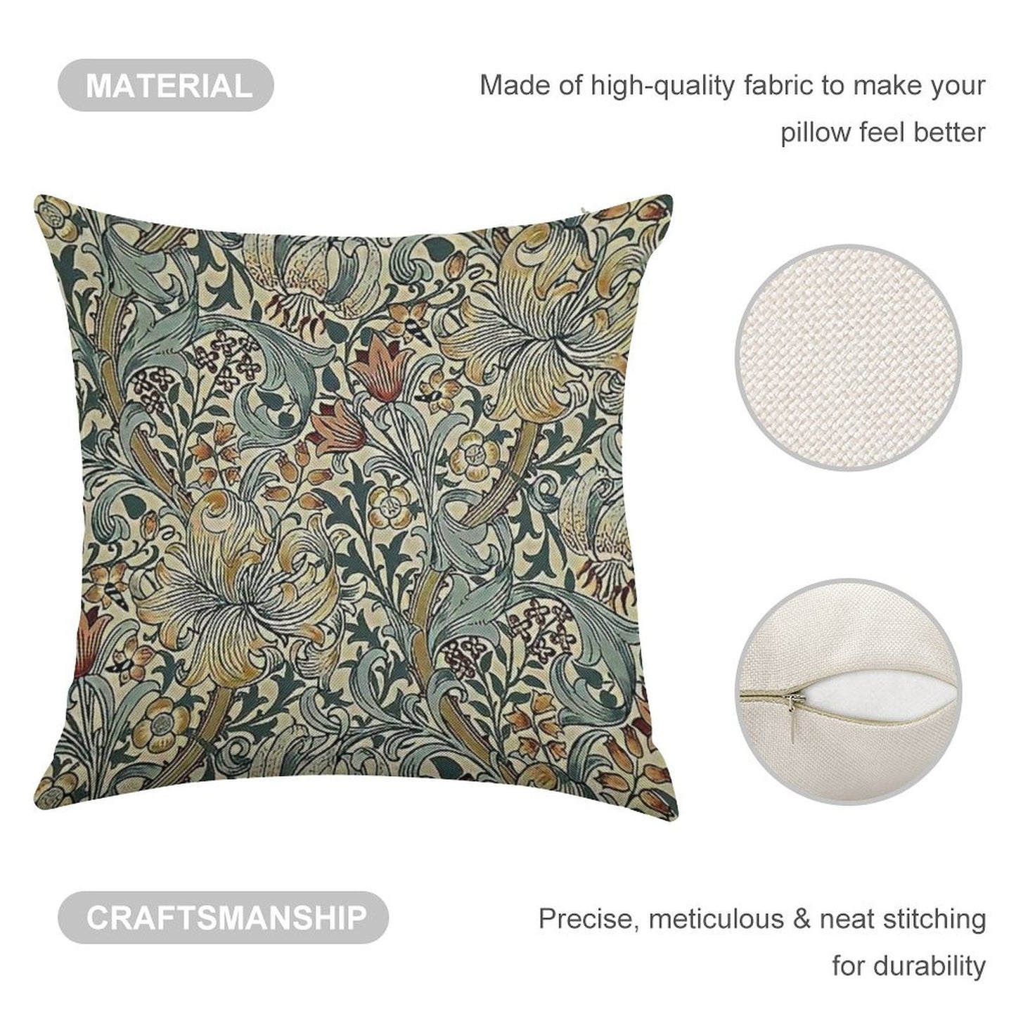 William Morris - Floral Design Linen Throw Pillow Cover