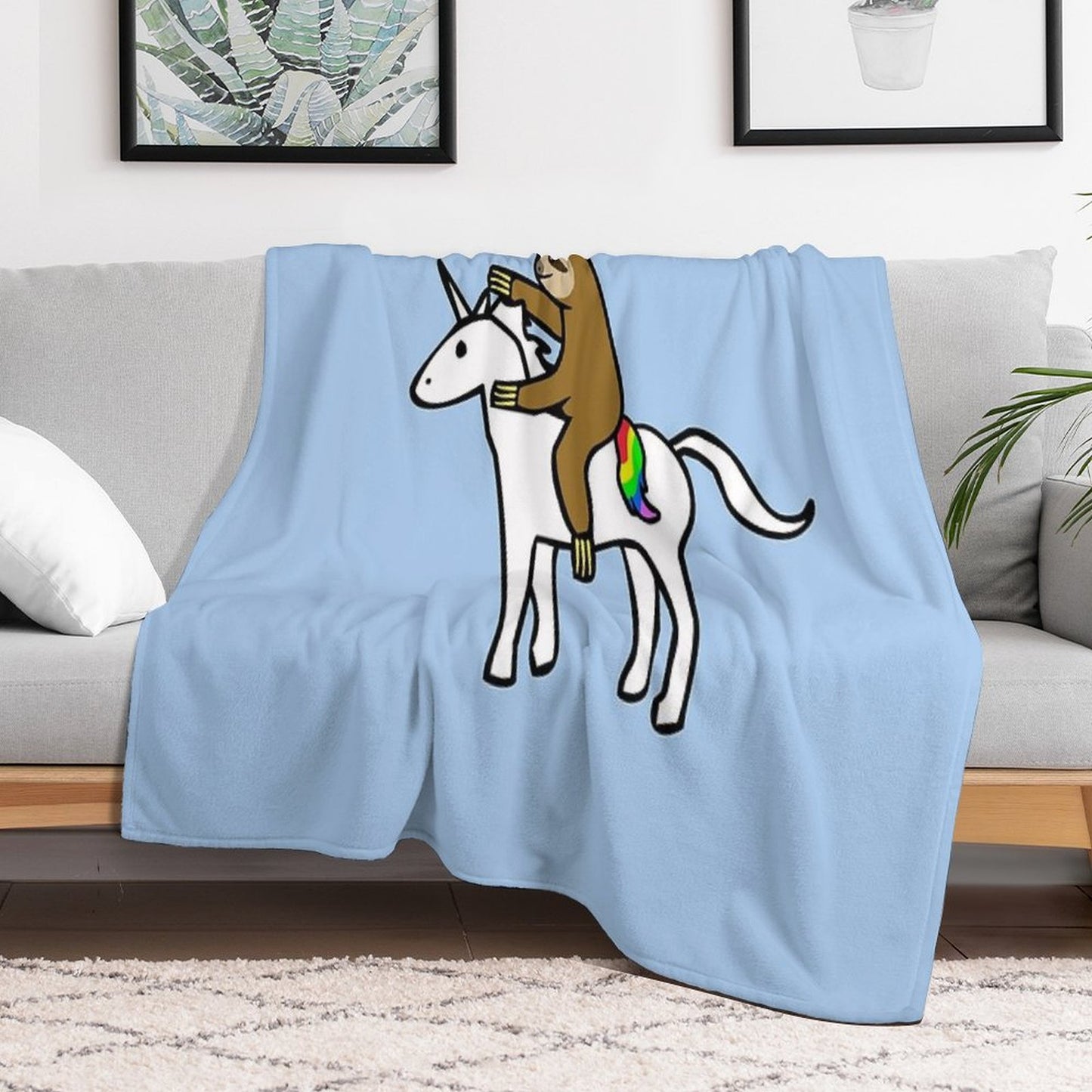 Slothicorn Riding Unicorn Throw Blanket