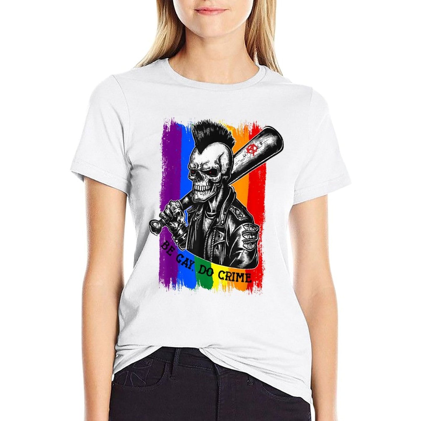 BE GAY DO CRIME Skull Queer Punk Queercore Rainbow Meme Moisture-wicking T-Shirt