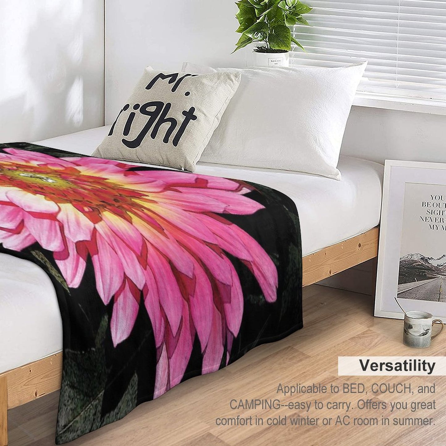 Pretty in Pink Blooming Flower Water Color Throw Blanket