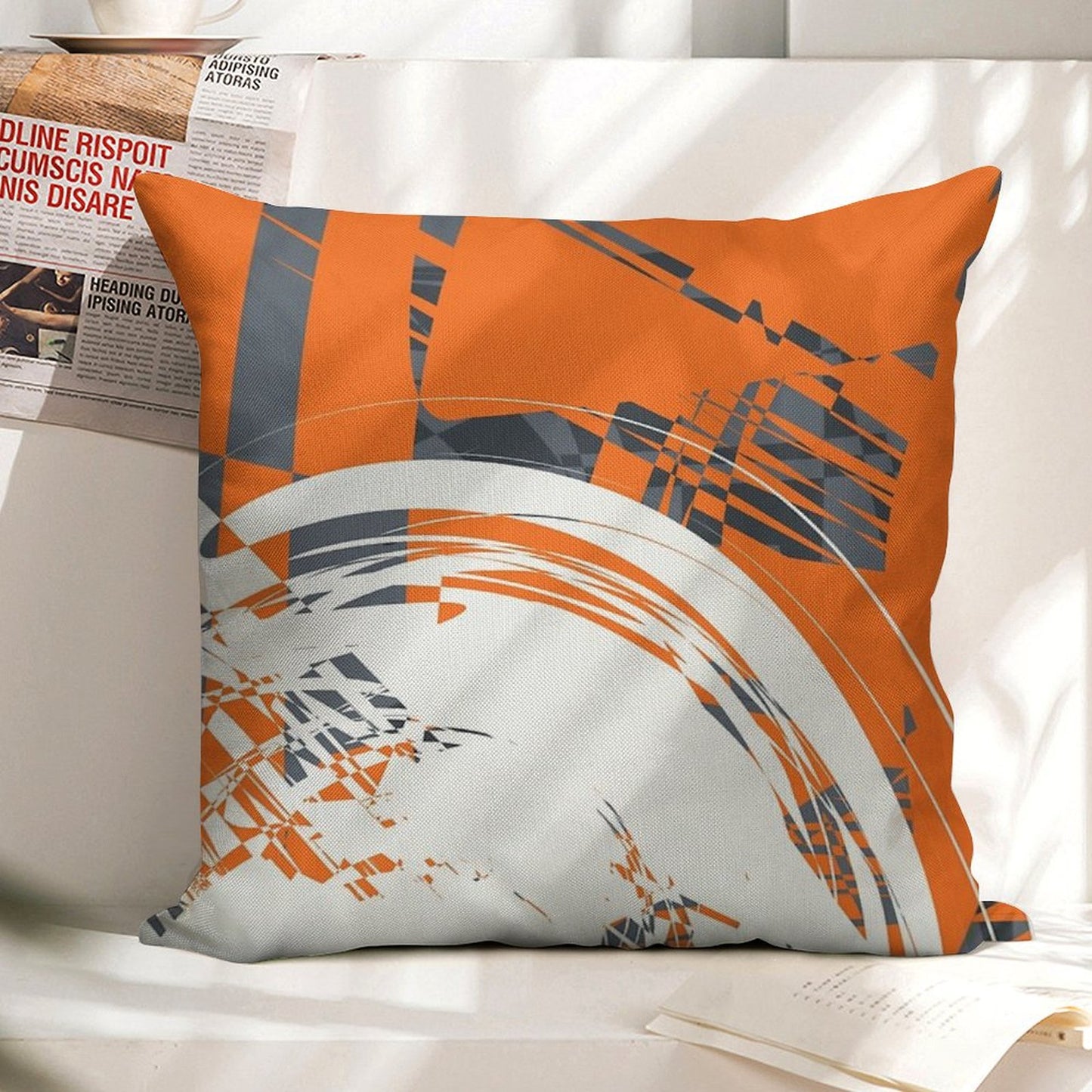 Orange Grey Linen Throw Pillow Cover