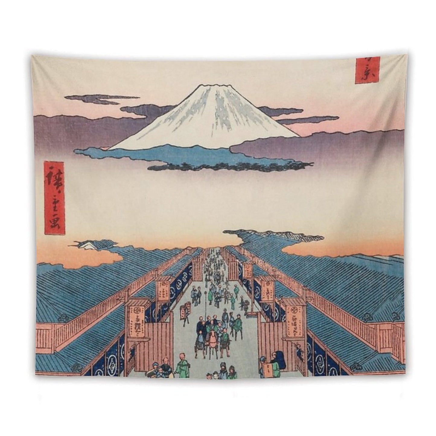 Mount Fuji Above Ancient Street Ukiyo-e Japanese Art Tapestry