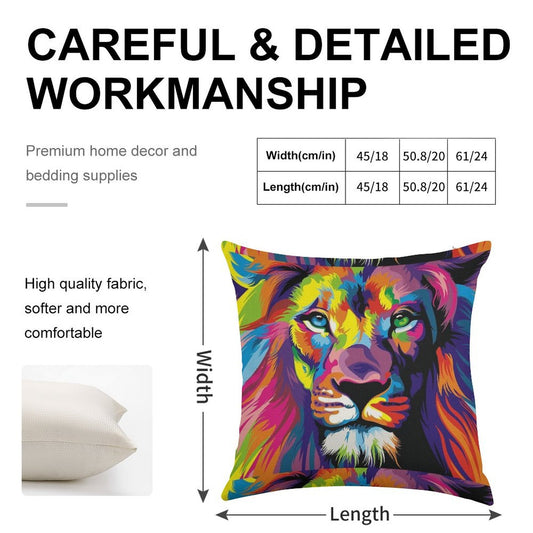 Banksy Rainbow Lion Graffiti Pop Art Painting Linen Throw Pillow Cover
