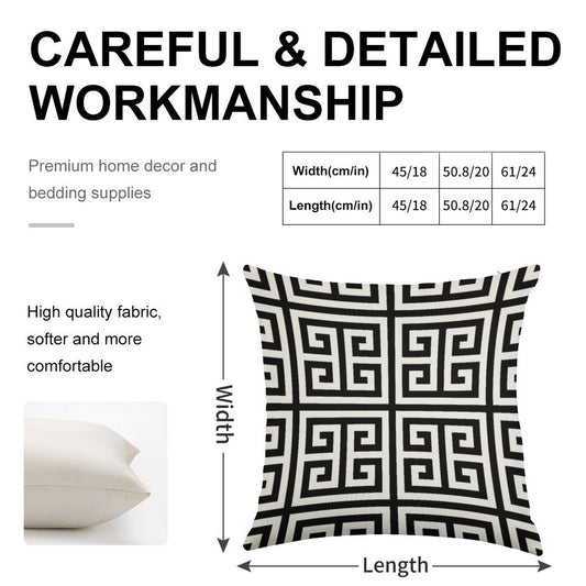 Greek Key Black And White Pattern Linen Throw Pillow Cover