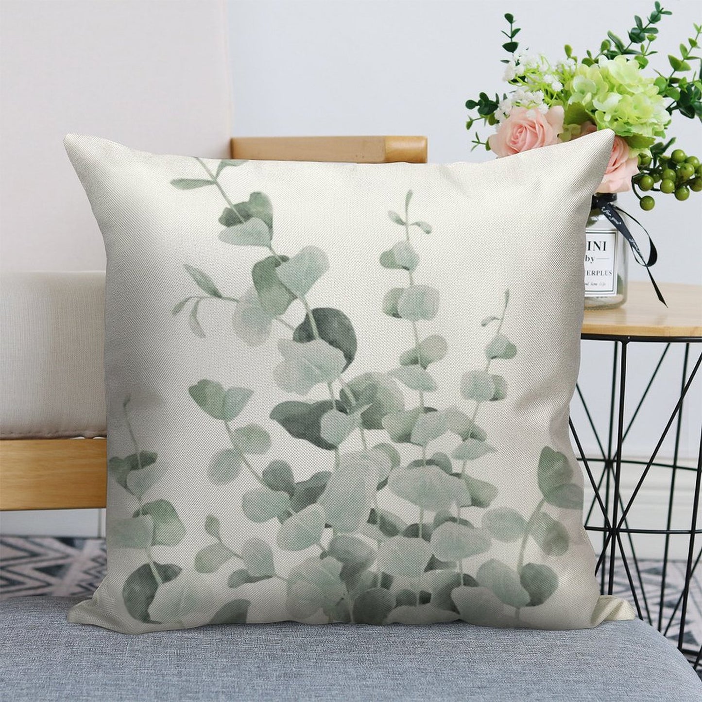 Standing Eucalyptus Leaves Linen Throw Pillow Cover