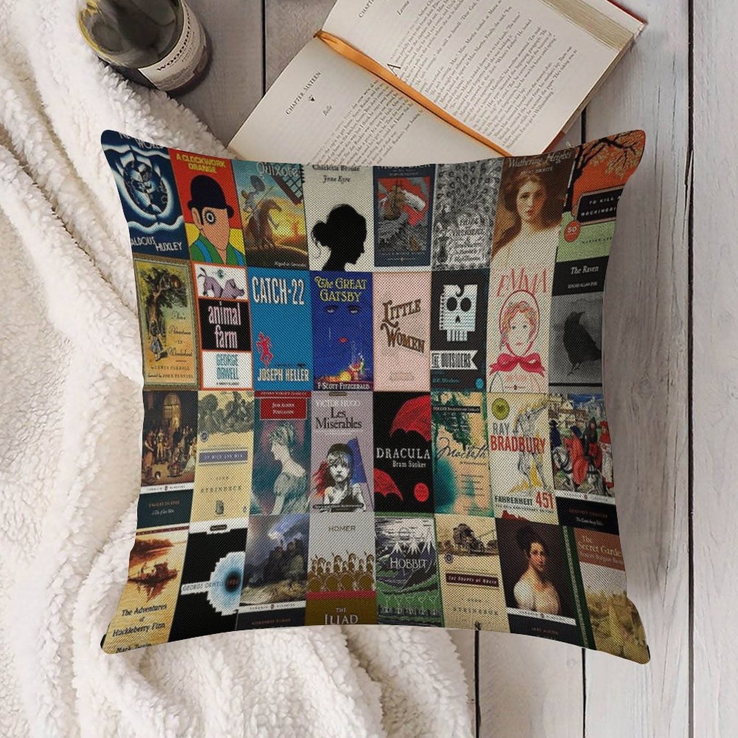 Classic Literature Book Covers Linen Throw Pillow Cover