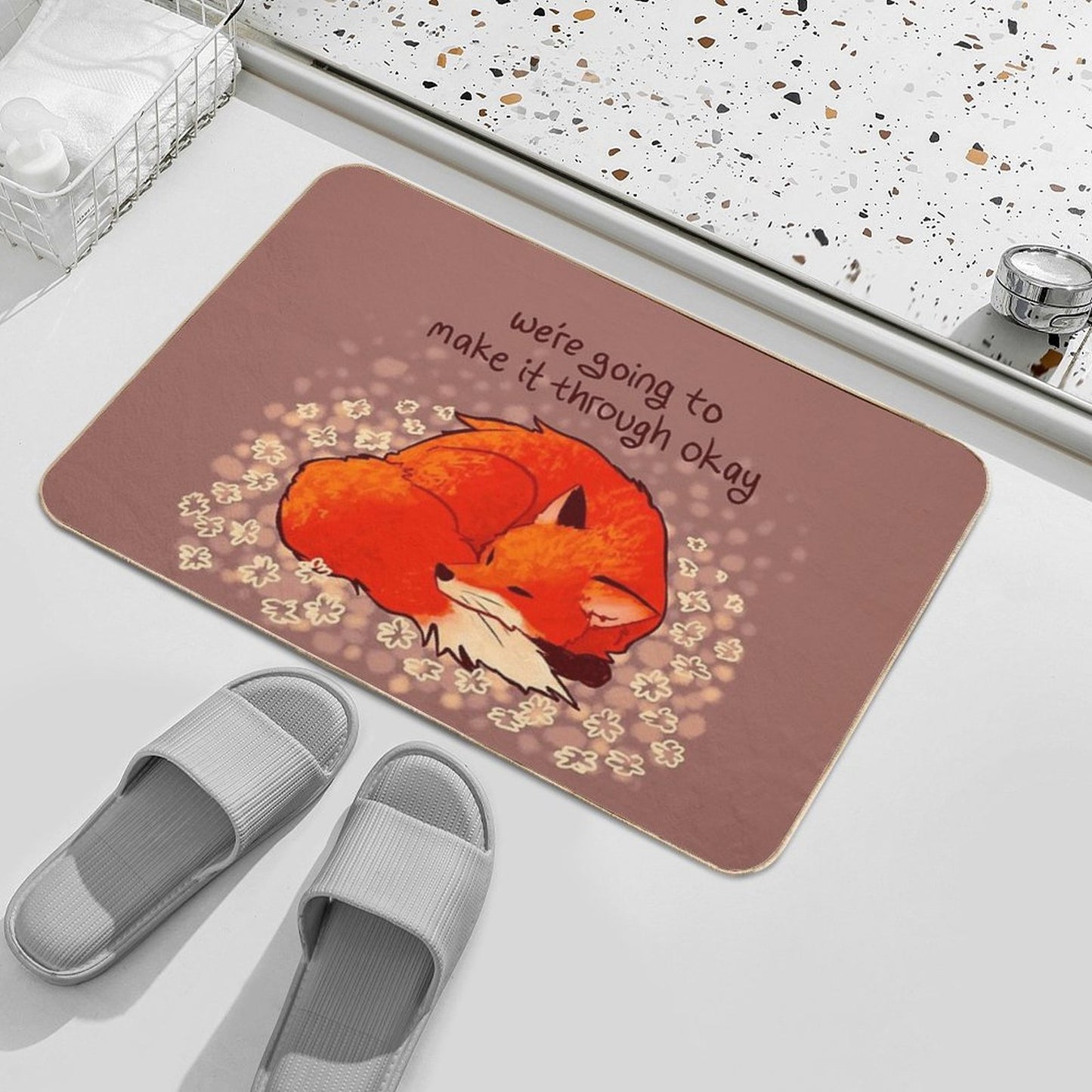 We're Going to Make It Through Okay Sleeping Flower Fox Bath Mat