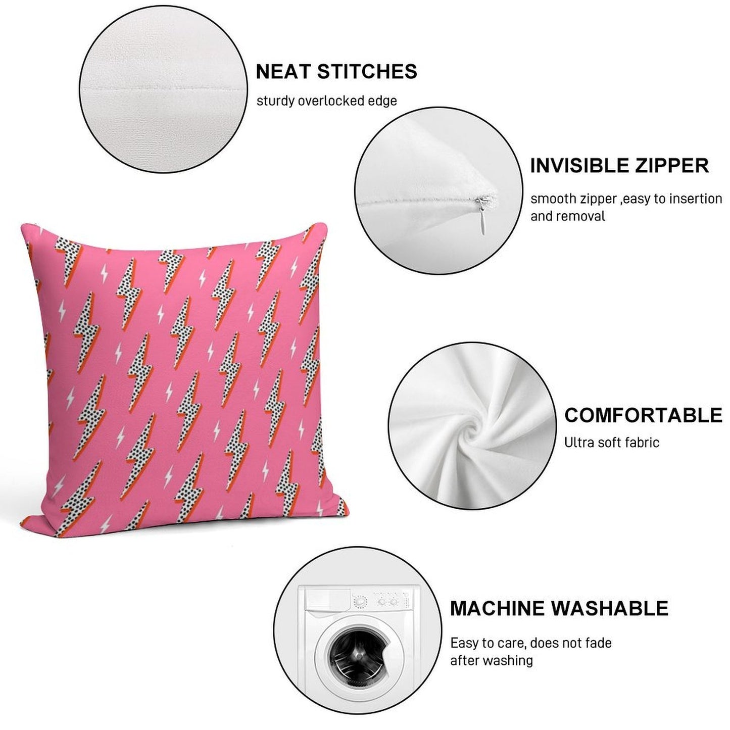 Lightning Bolt Thunder Flash Preppy Pink Soft Warmth Comfort Throw Pillow