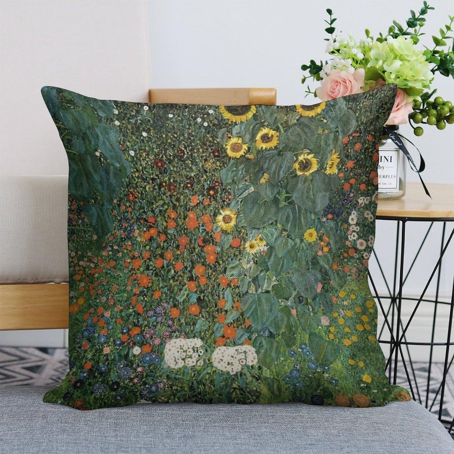Gustav Klimt - The Sunflower Linen Throw Pillow Cover