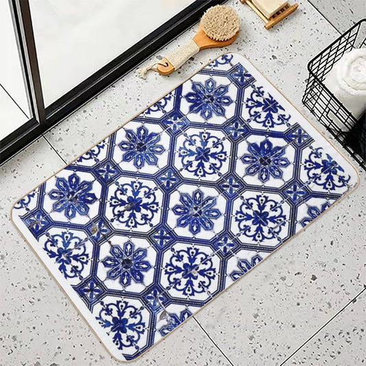 Blue And White Portuguese Tile Bath Mat