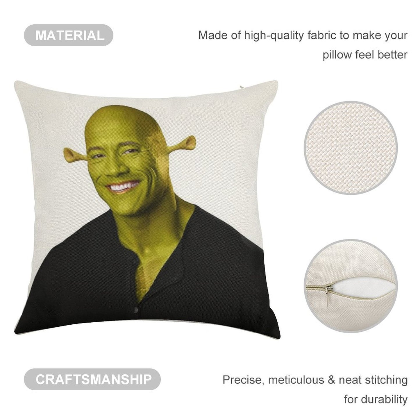 Shrek - Dwayne The Rock Johnson - Work of Art Linen Throw Pillow Cover