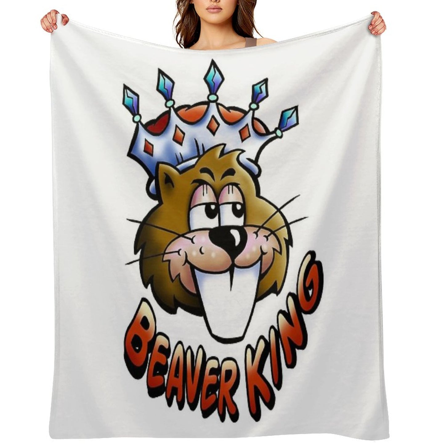 Beaver King - Red Text Throw Blanket