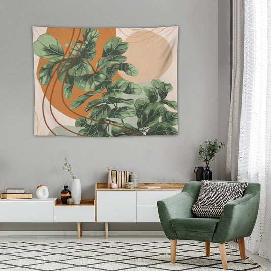 Mid Century Modern, Abstract Plant Illustration, Fiddle Leaf Fig Art Tapestry
