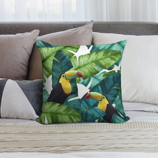 Toucans Tropical Banana Leaves Pattern Soft Anti-Pilling Throw Pillow