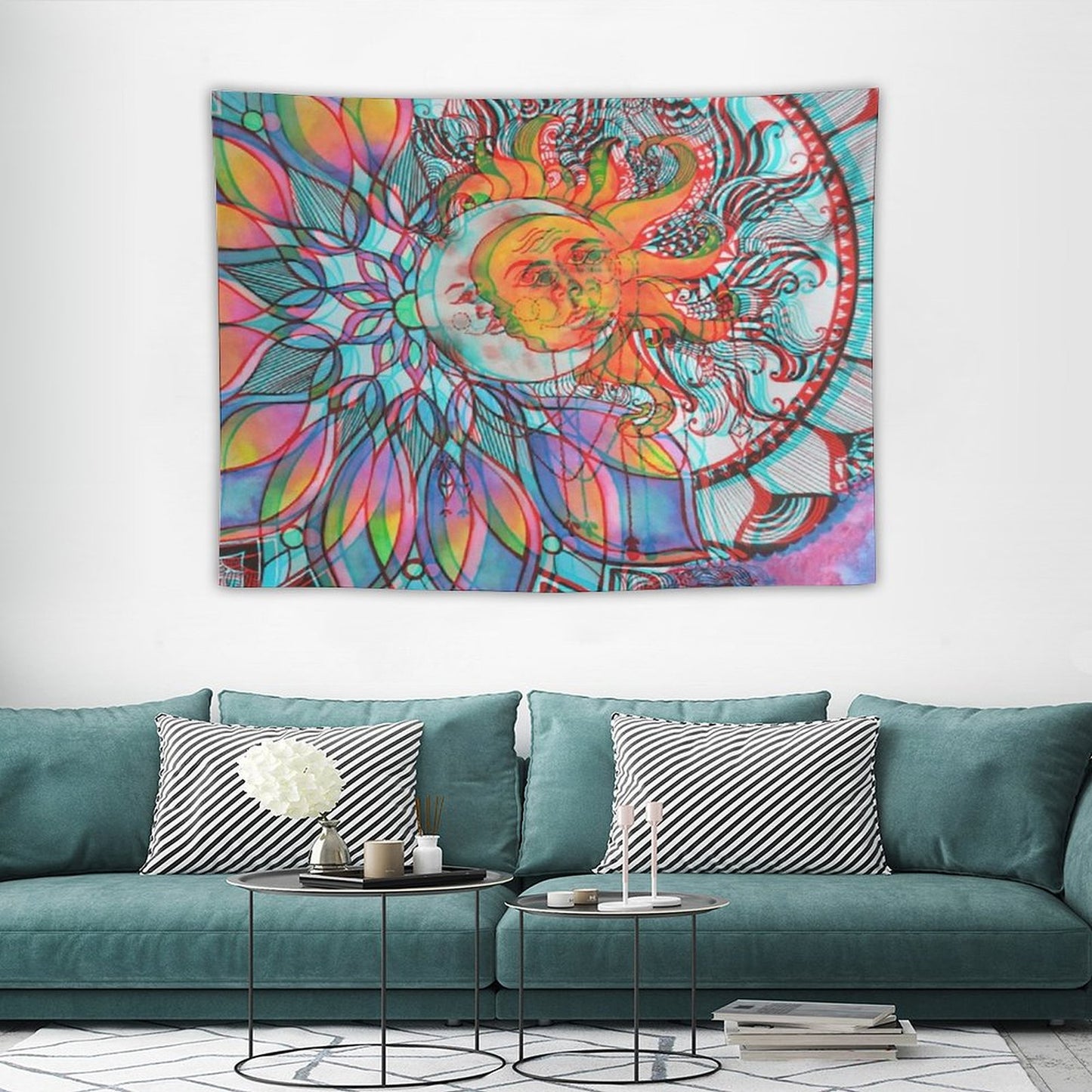 Trippy Sun And Moon Mandala Tapestry