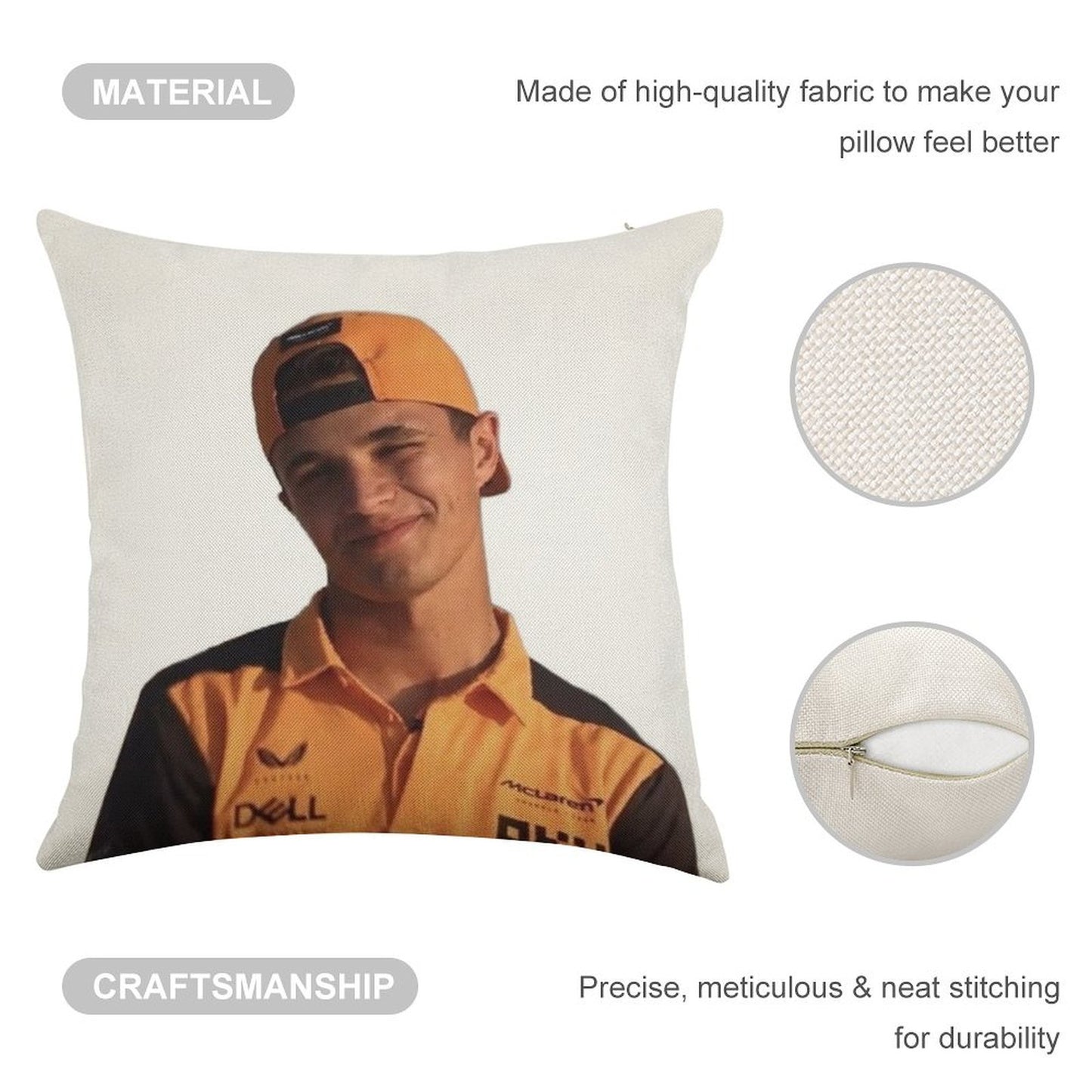 Lando Norris Linen Throw Pillow Cover