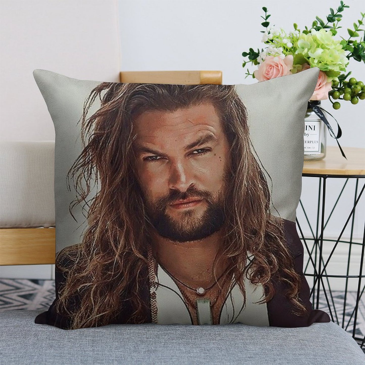 Jason Momoa Linen Throw Pillow Cover