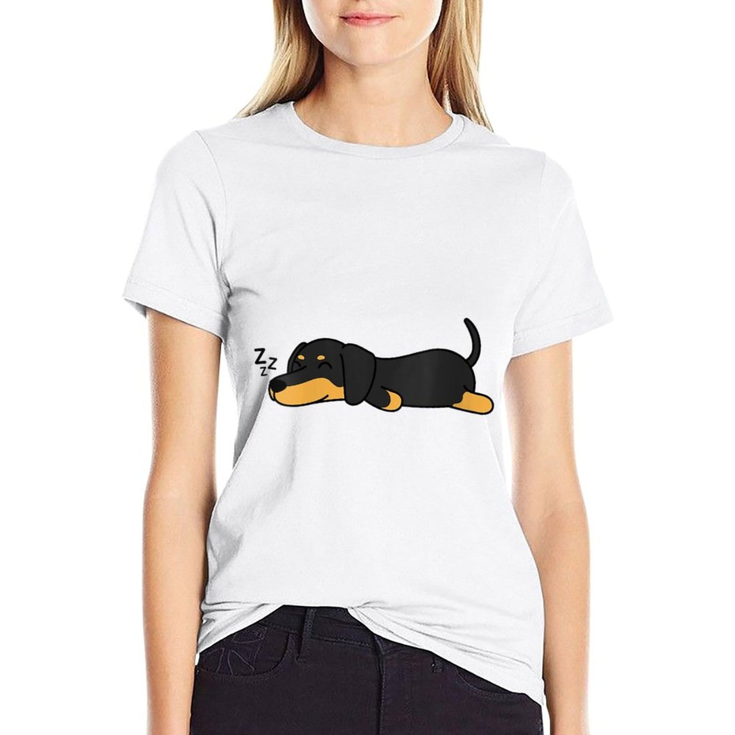 Womens Cute Nope Sleeping Dachshund Cool Nap Funny Wiener Dog Lover Stretchy T-Shirt
