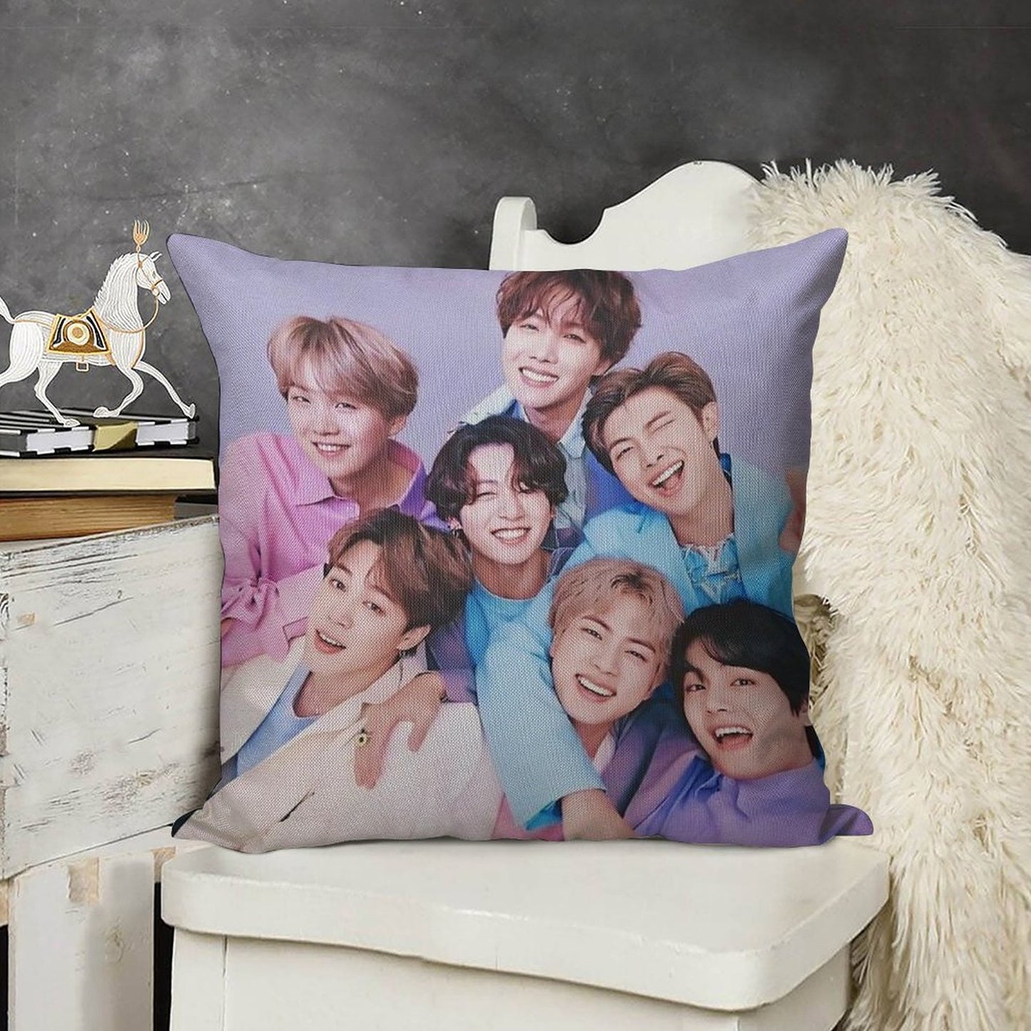 Vintage BTS Linen Throw Pillow Cover
