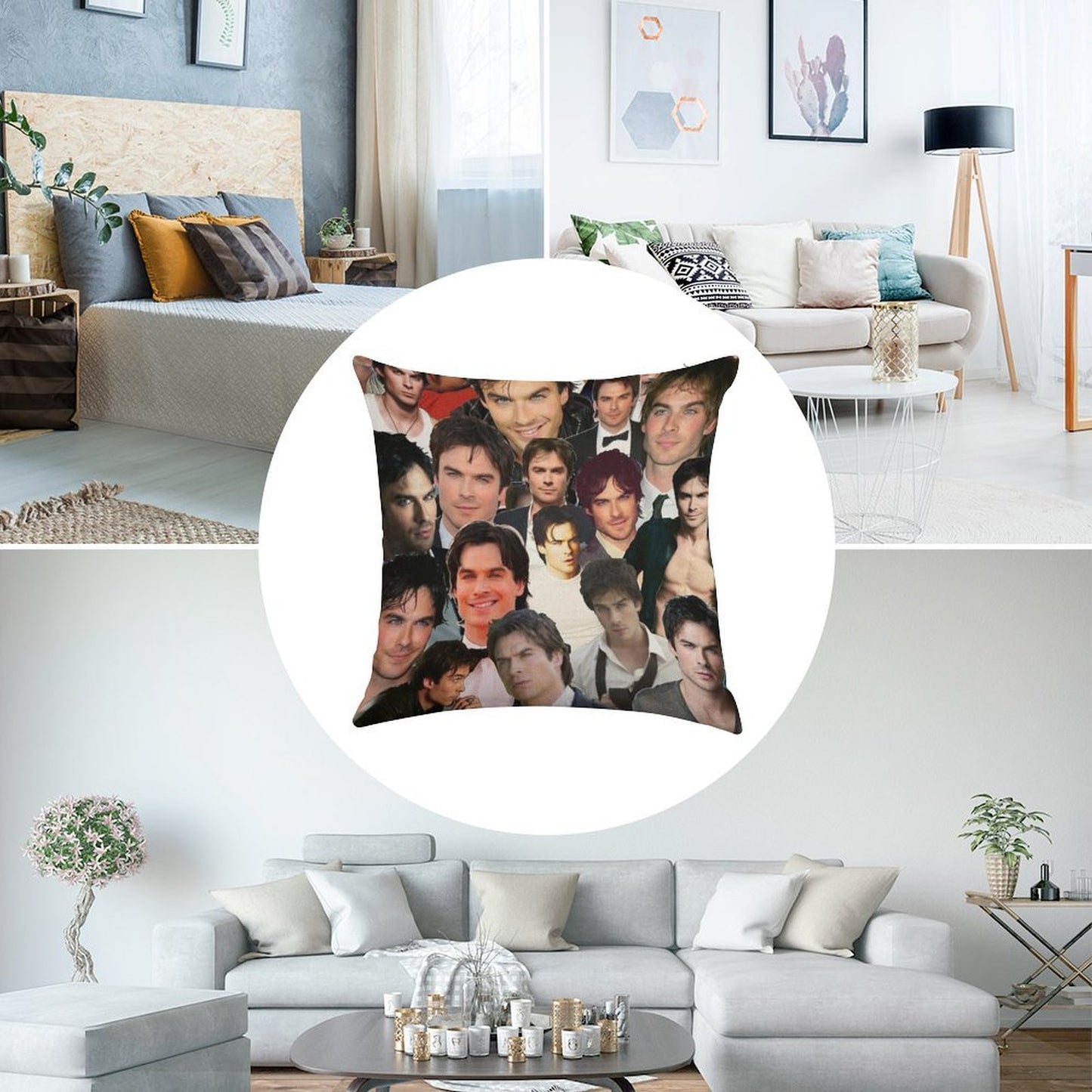 Ian Somerhalder Photo Collage Linen Throw Pillow Cover