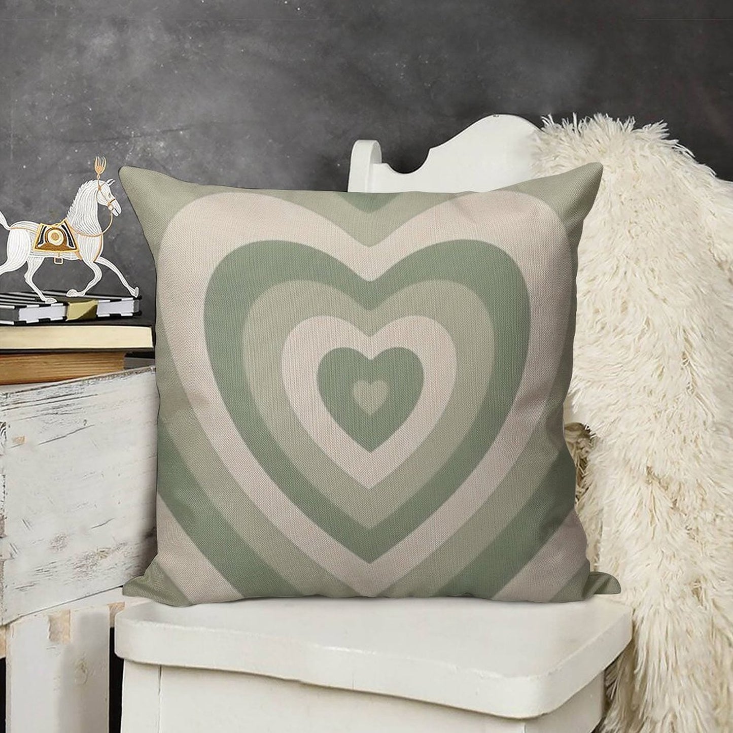 Sage Green Heart Linen Throw Pillow Cover