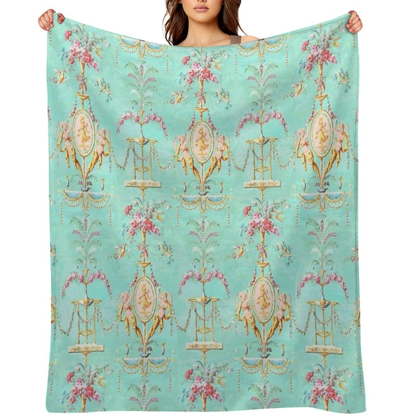 Marie Antoinette French Rococo Paris Pattern Throw Blanket