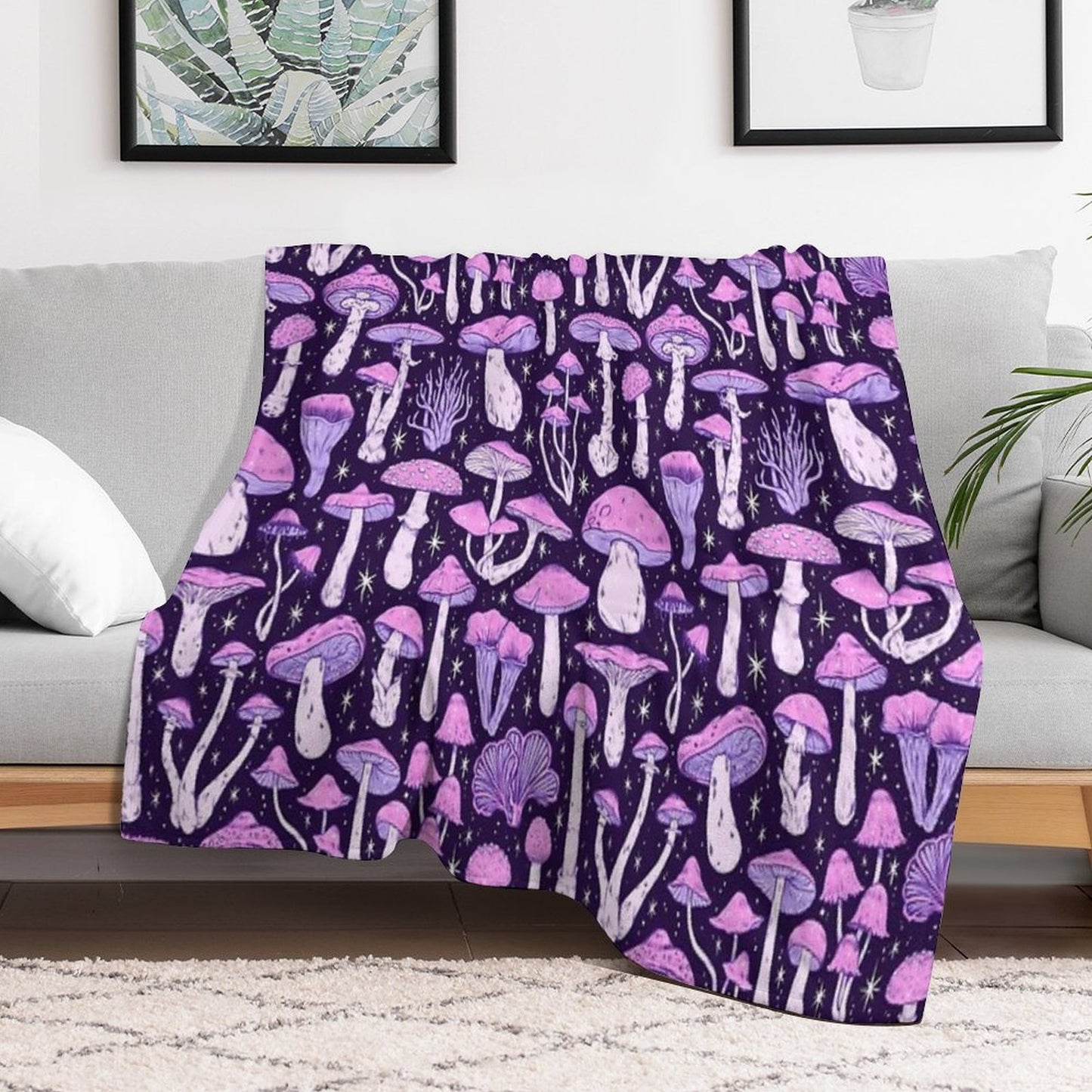 Deadly Mushrooms Dark Purple Throw Blanket