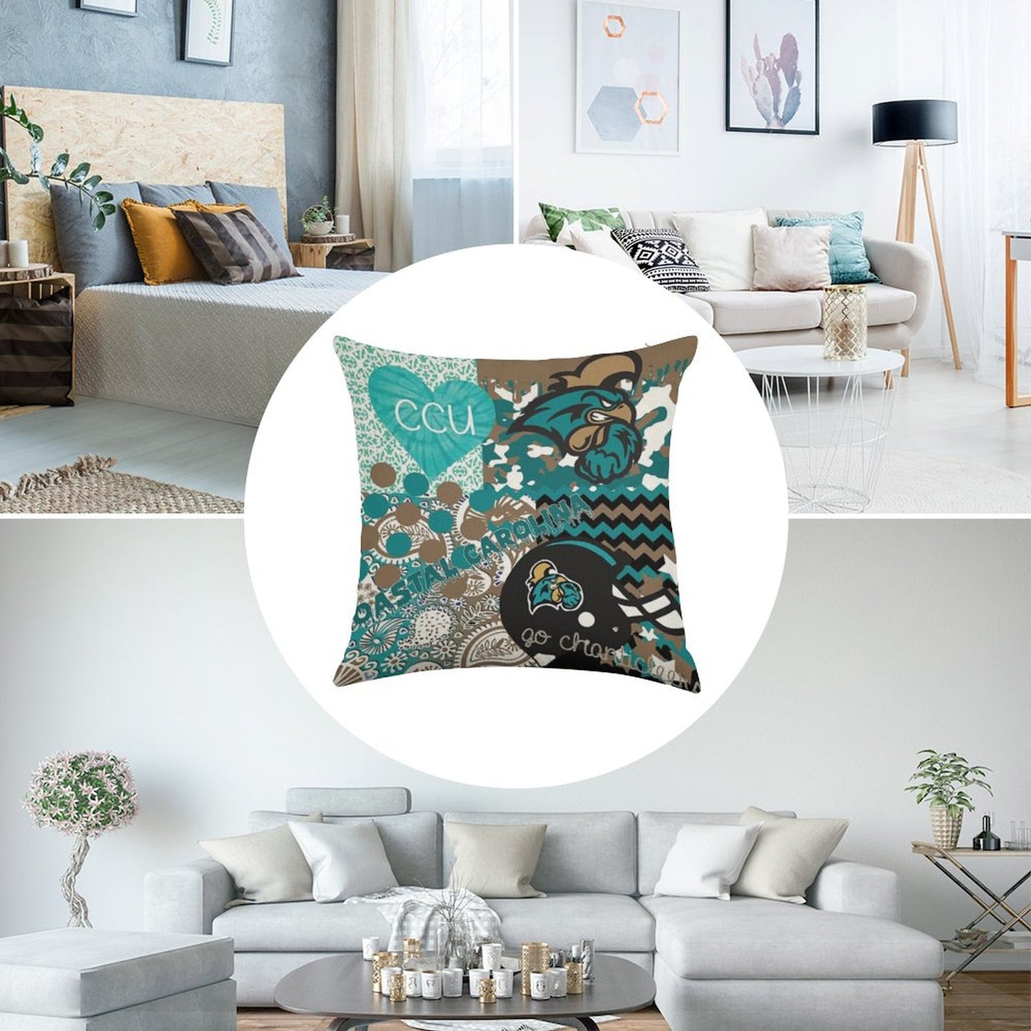 Coastal Carolina University Collage Linen Throw Pillow Cover