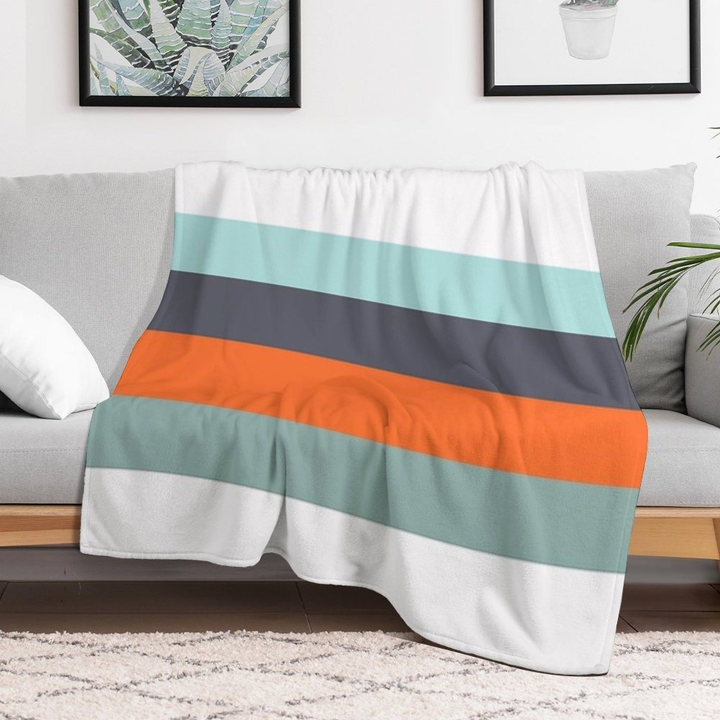 Low Stripe White & Blue Color Block Pattern Throw Blanket