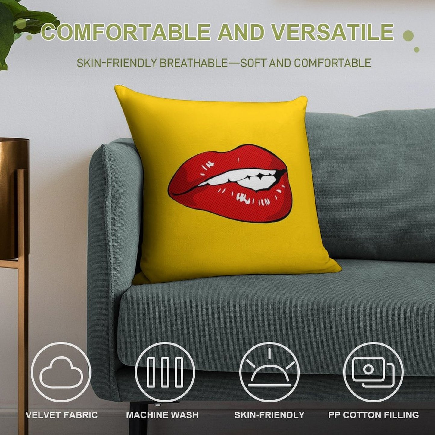 Sexy Biting Lips Throw Pillow Face Mask Soft Washable Throw Pillow