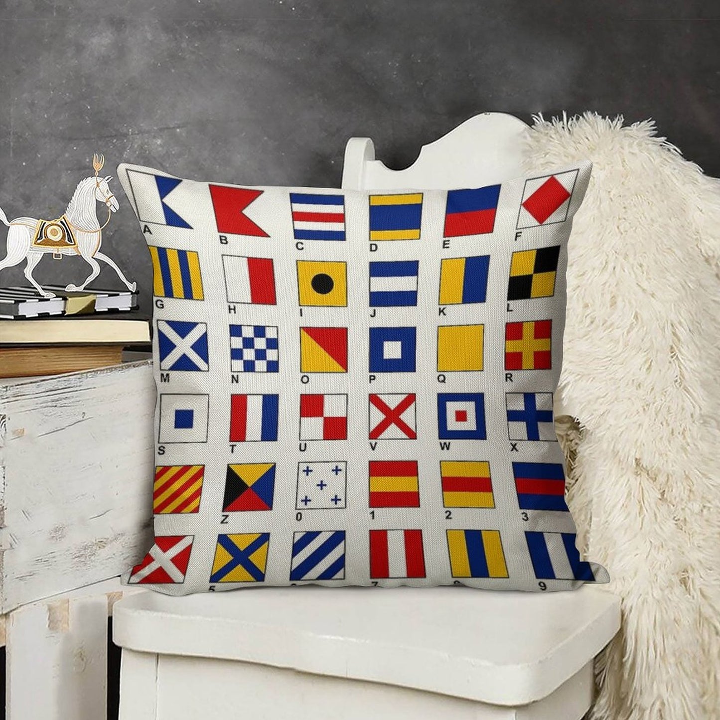 Nautical Flags Linen Throw Pillow Cover