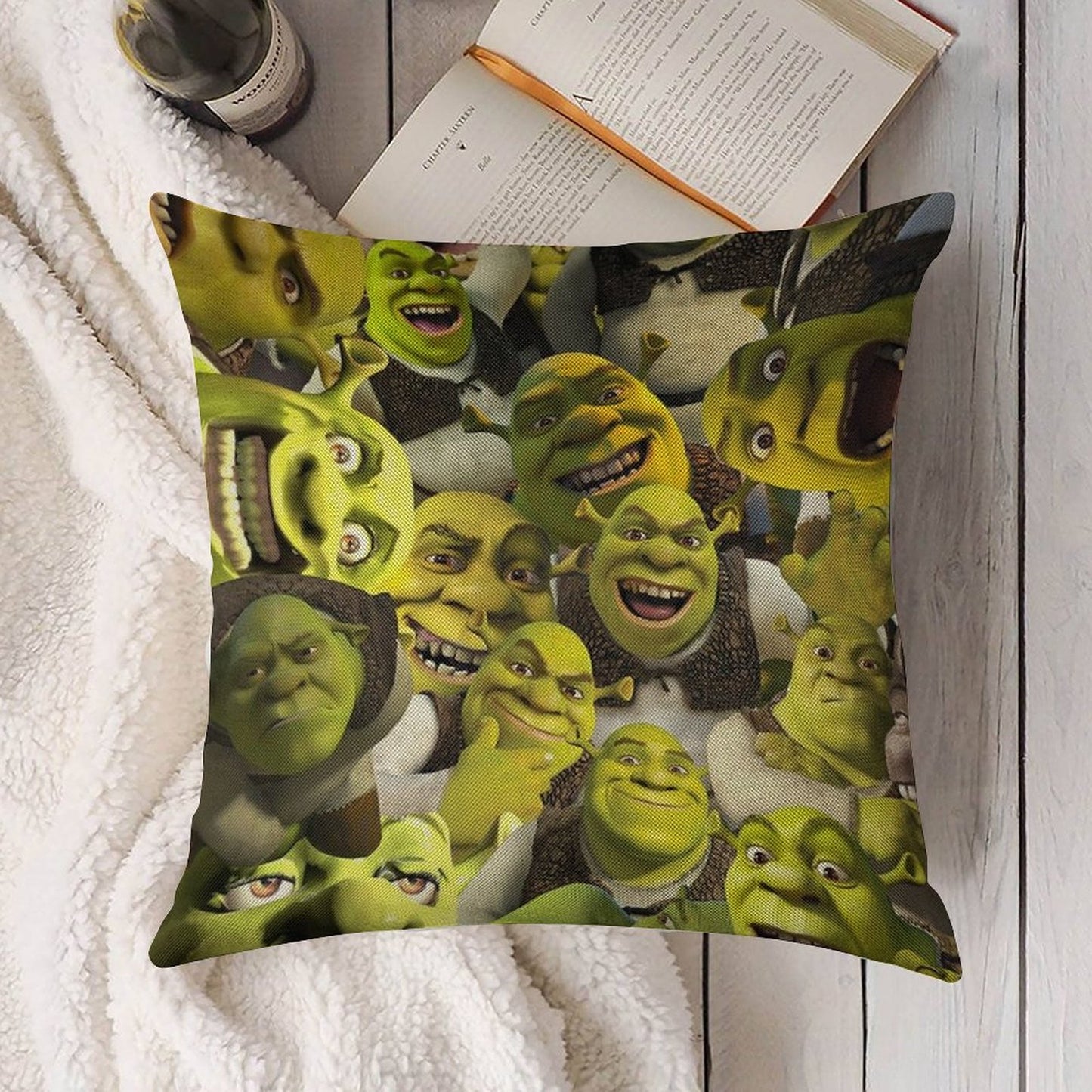 Shrek Collage Linen Throw Pillow Cover