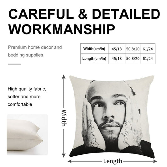 F1 Lewis Hamilton 44 Linen Throw Pillow Cover