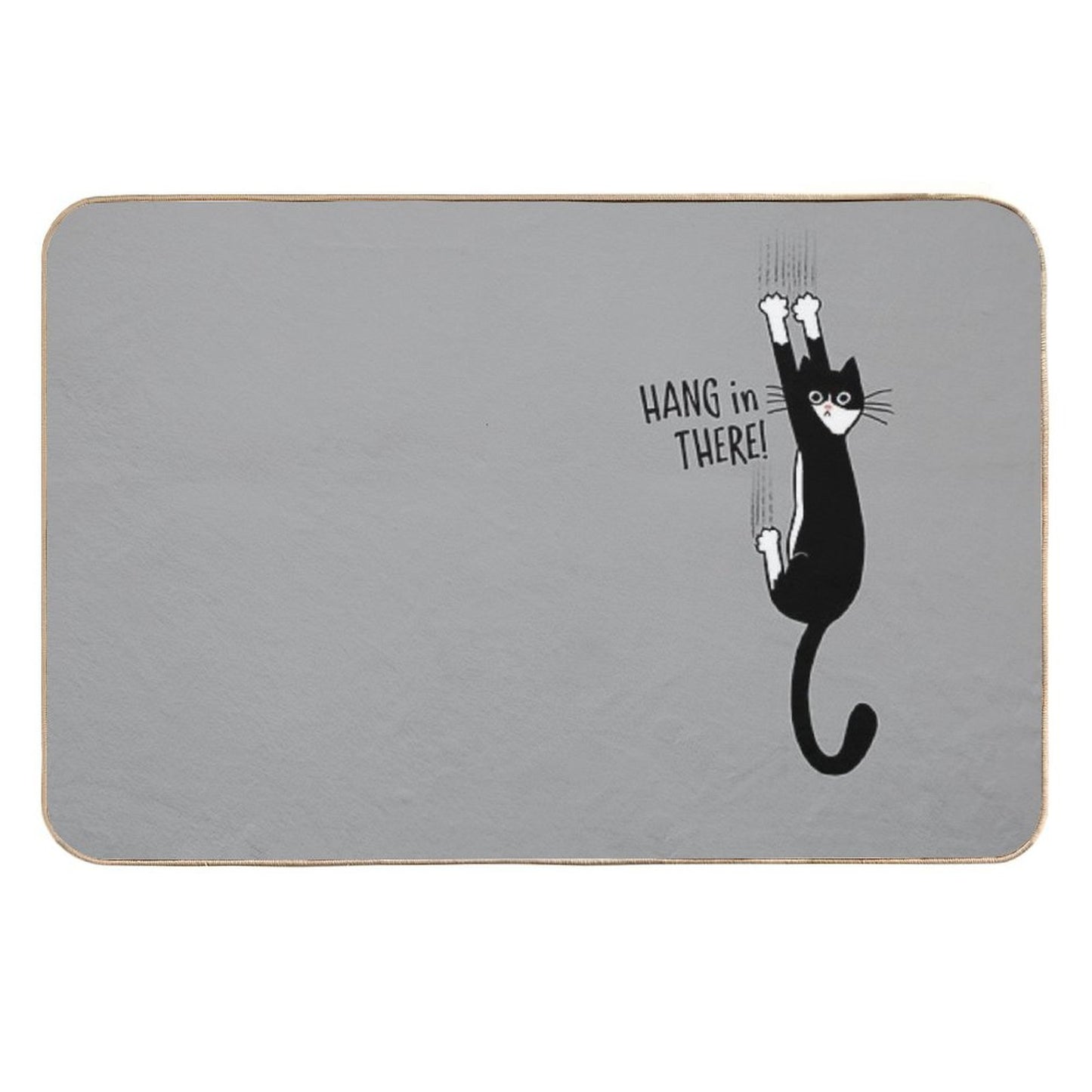 Tuxedo Cat Hanging On Hang In There! Funny Cat Hanging On With Claws Long-Lasting Bath Mat