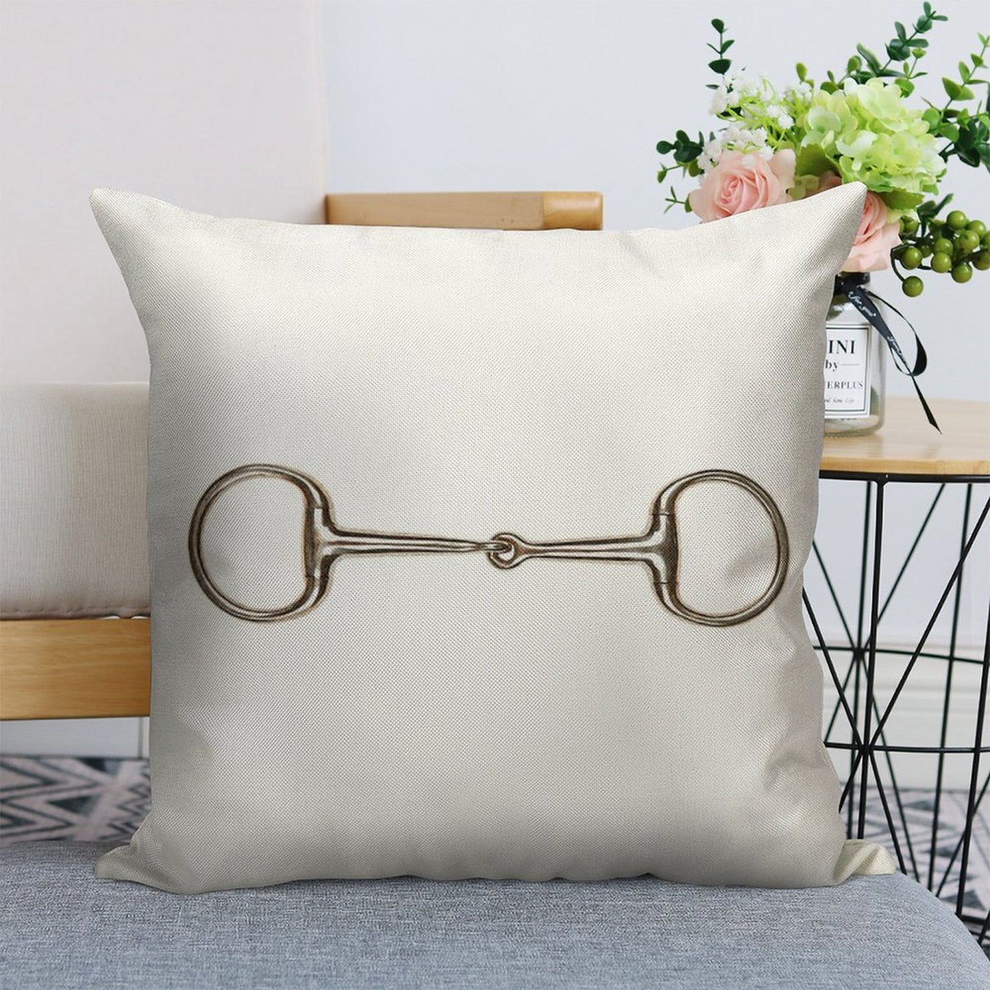 Snaffle Bit Linen Throw Pillow Cover