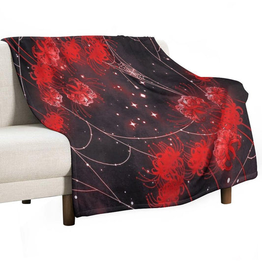 Galaxy Red Spider Lilies And Webs Throw Blanket
