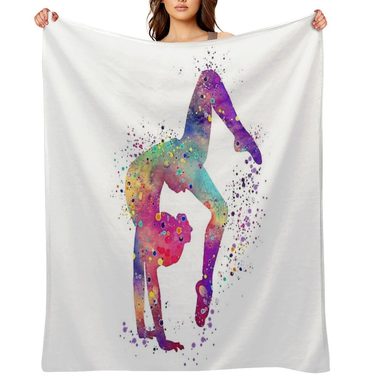 Gymnastics Girl Tumbling Colorful Watercolor Art Gift Throw Blanket