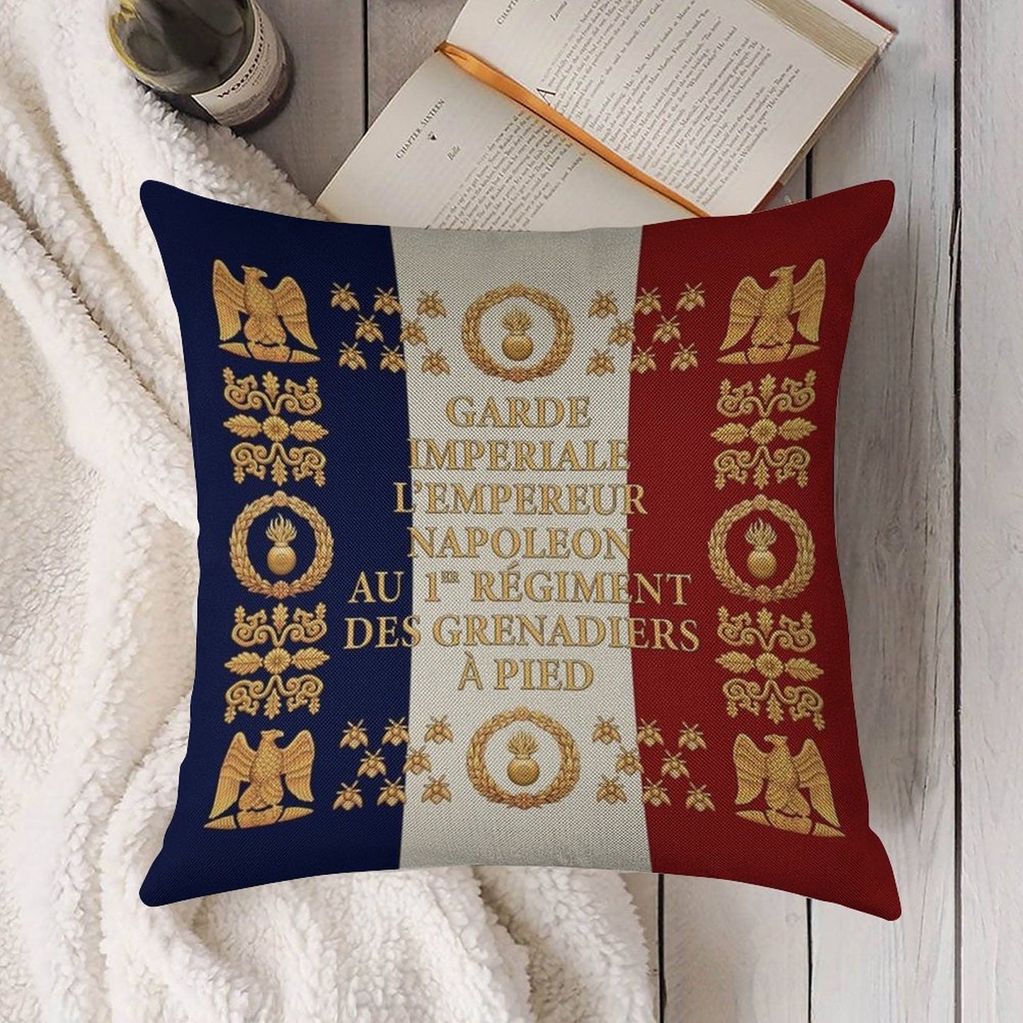 Napoleonic French 1er Garde Imperiale Flag Linen Throw Pillow Cover