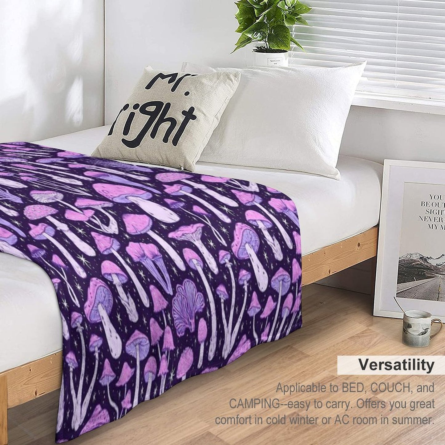 Deadly Mushrooms Dark Purple Throw Blanket
