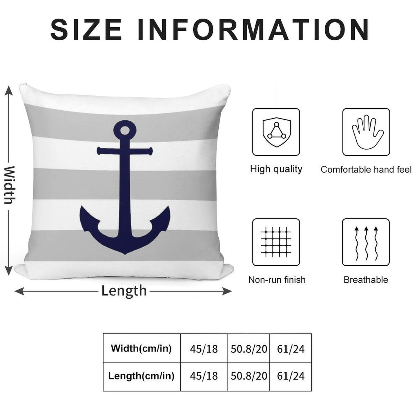 Nautical Navy Blue Anchor On Gray Stripes Soft Ultra-Soft Texture Throw Pillow