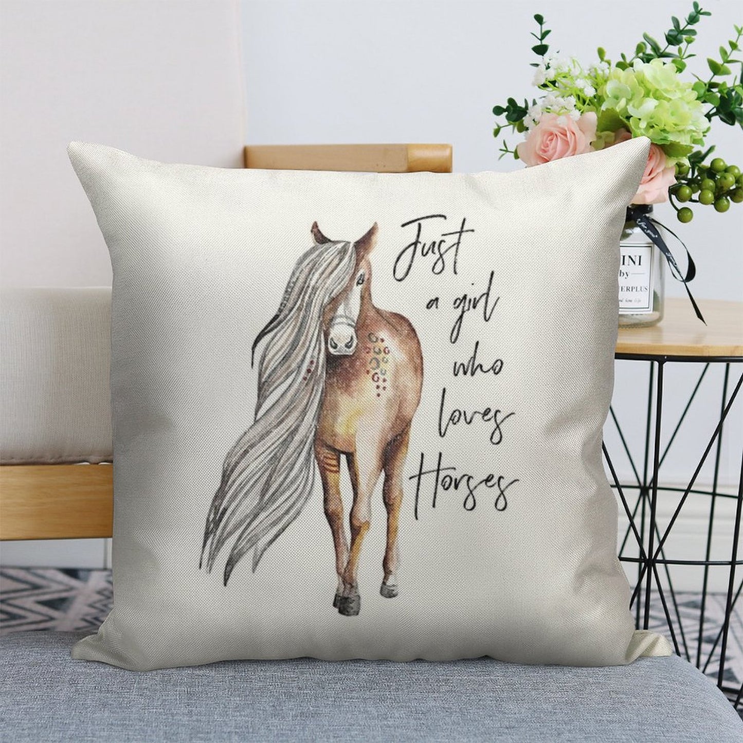 Just A Girl Who Loves Horses - Horse Lover Design Linen Throw Pillow Cover