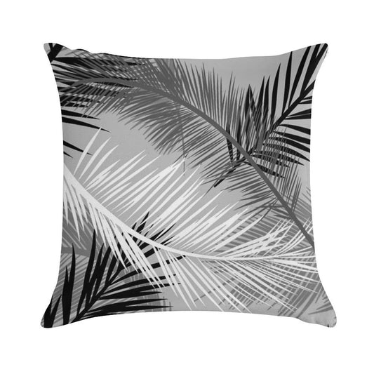 Palm Leaf Print, Gray, Black And White Soft Luxury Feel Throw Pillow