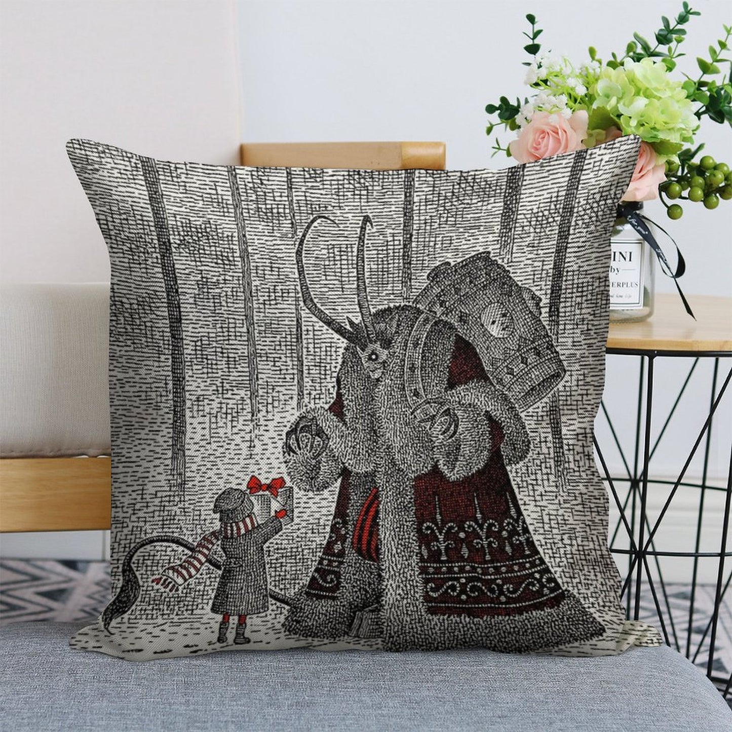 A Gift For Krampus Linen Throw Pillow Cover