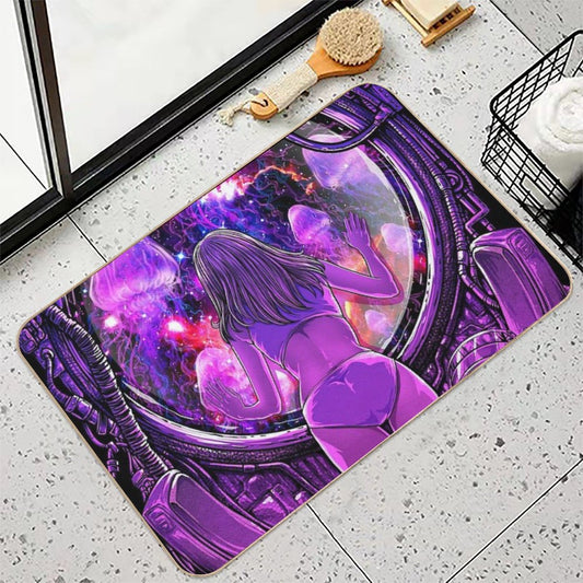 A Girl in Purple Room Bath Mat
