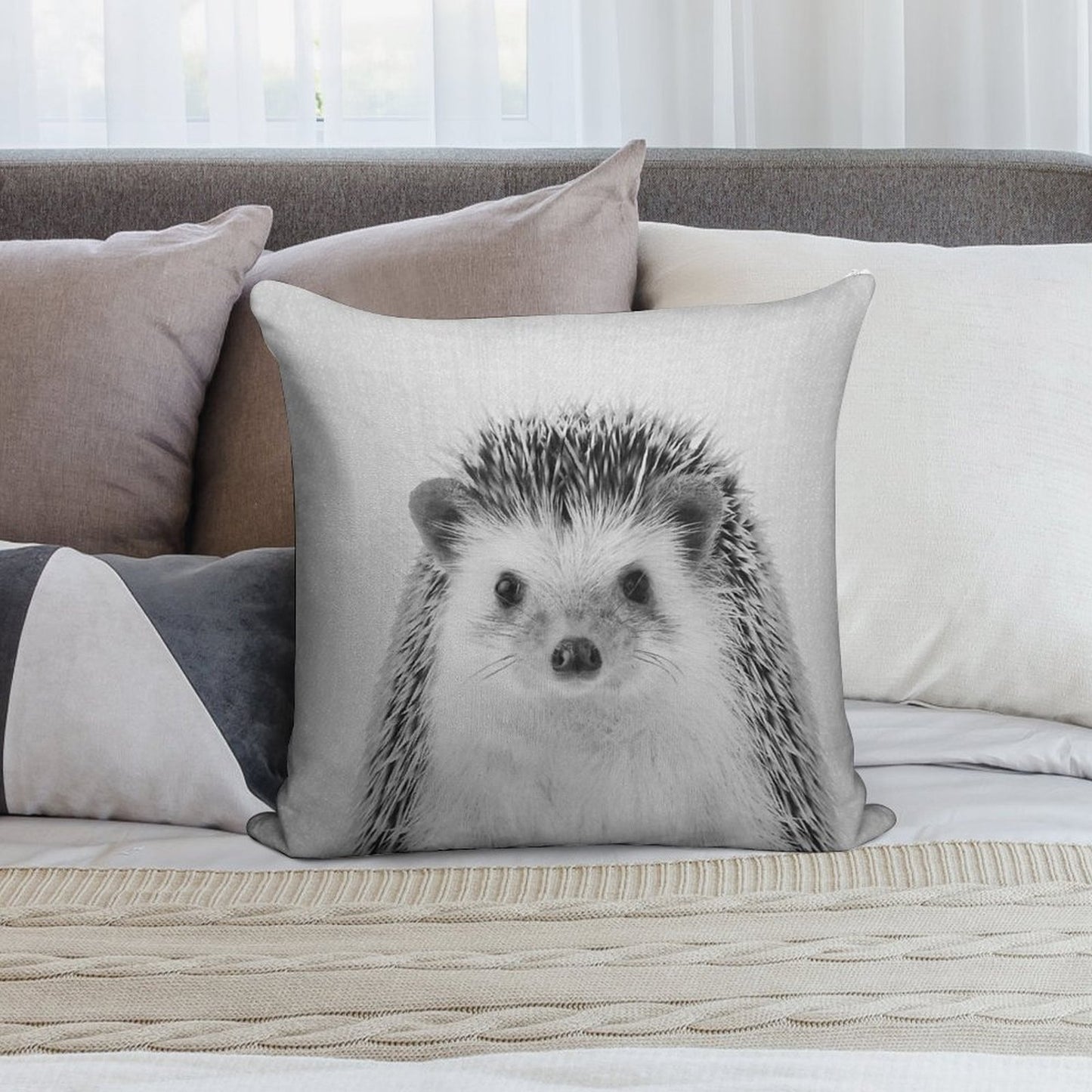 Hedgehog - Black & White Soft Luxury Feel Throw Pillow