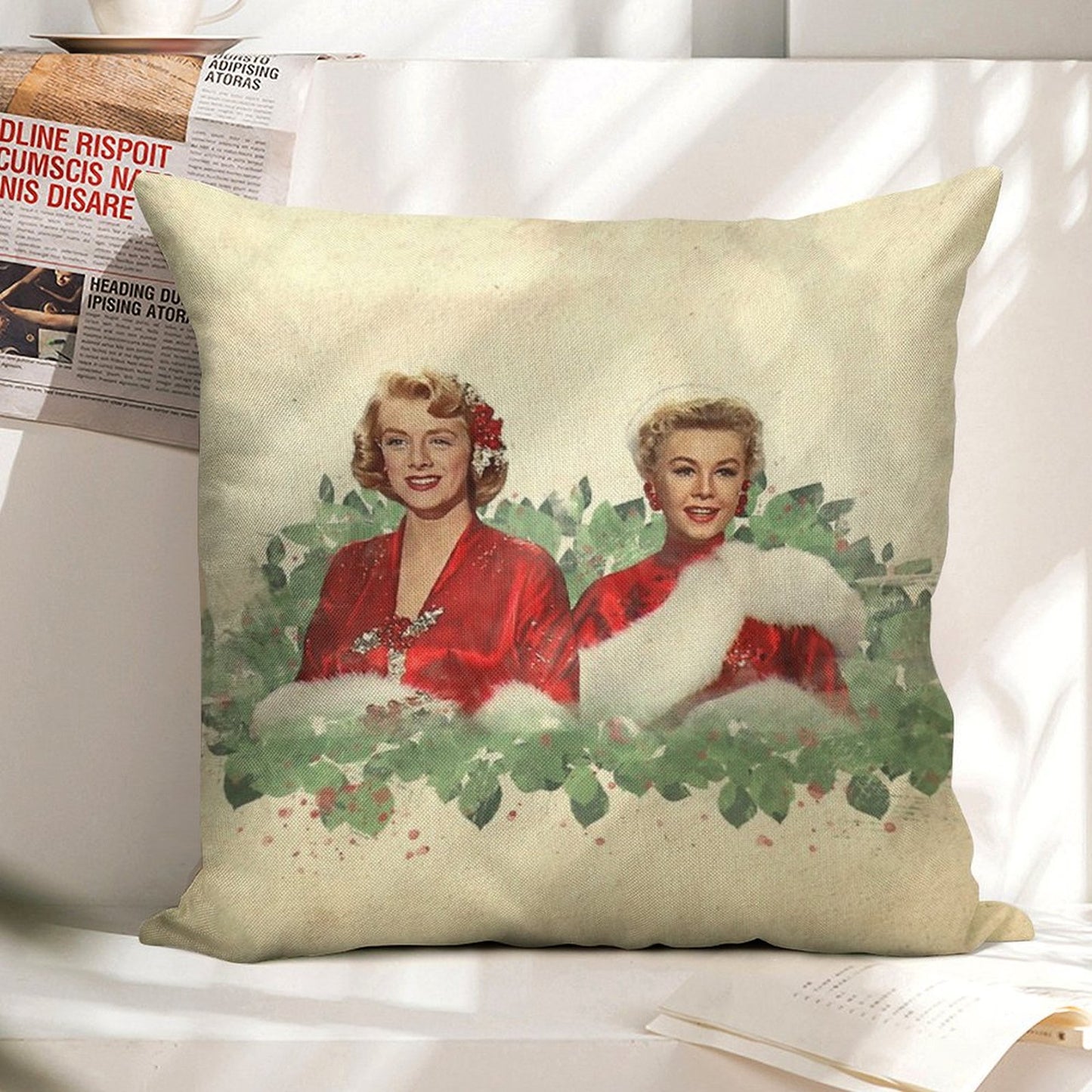 Sisters - A Merry White Christmas Linen Throw Pillow Cover