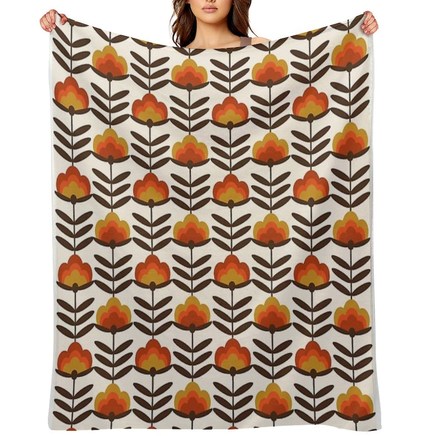 Boogie - Retro Florals Minimal Trendy 70s Style Throwback Flower Pattern Throw Blanket