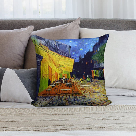 Cafe Terrace at Night - Van Gogh Soft Reinforced Edging Throw Pillow